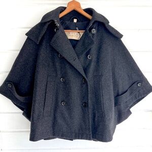 BURBERRY BRIT Grey Wool Double Breasted Bat Wing Jacket w/ Detachable Hood-US 6